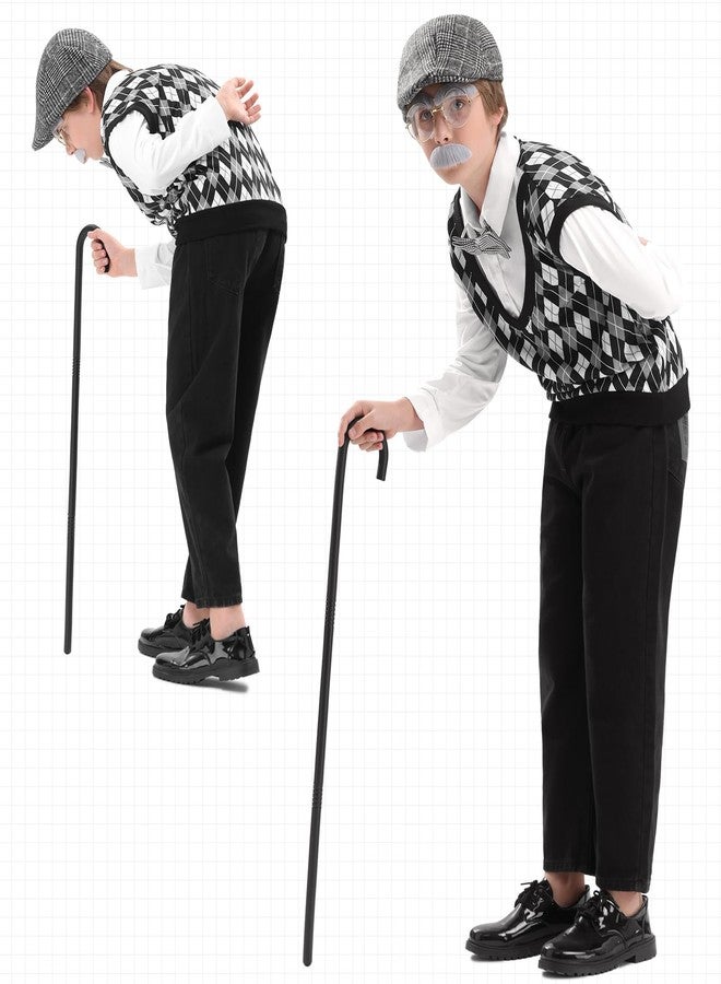 VICAMB Old Man Costume for Kids 100 Days of School Costume for Boys Old Person Costume Grandpa Outfit with Hat & Accessories - Image 2
