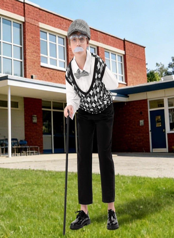 VICAMB Old Man Costume for Kids 100 Days of School Costume for Boys Old Person Costume Grandpa Outfit with Hat & Accessories - Image 4