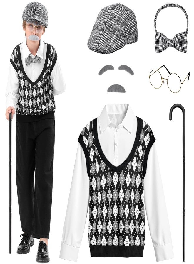 VICAMB Old Man Costume for Kids 100 Days of School Costume for Boys Old Person Costume Grandpa Outfit with Hat & Accessories - Image 1