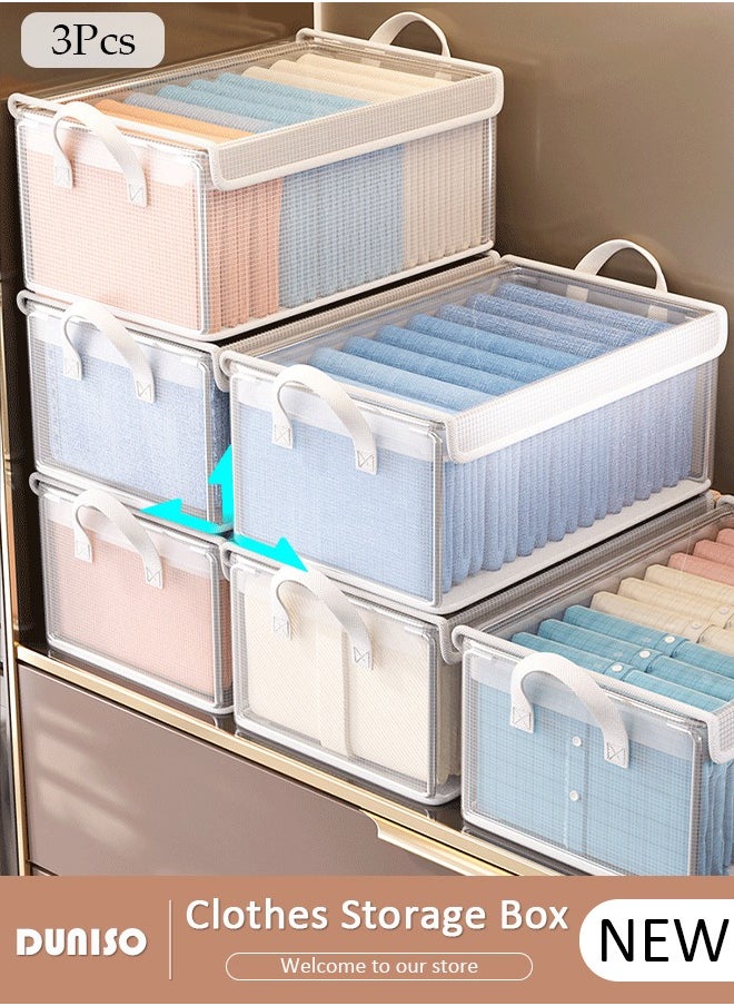 DUNISO 3PCS Clothes Storage Box, Stackable Wardrobe Clothes Organizer, Foldable Closet Storage Basket, Drawer Storage Organizer for Clothing, T-Shirt, Jeans, Sweaters, Toys & Books  - Image 1