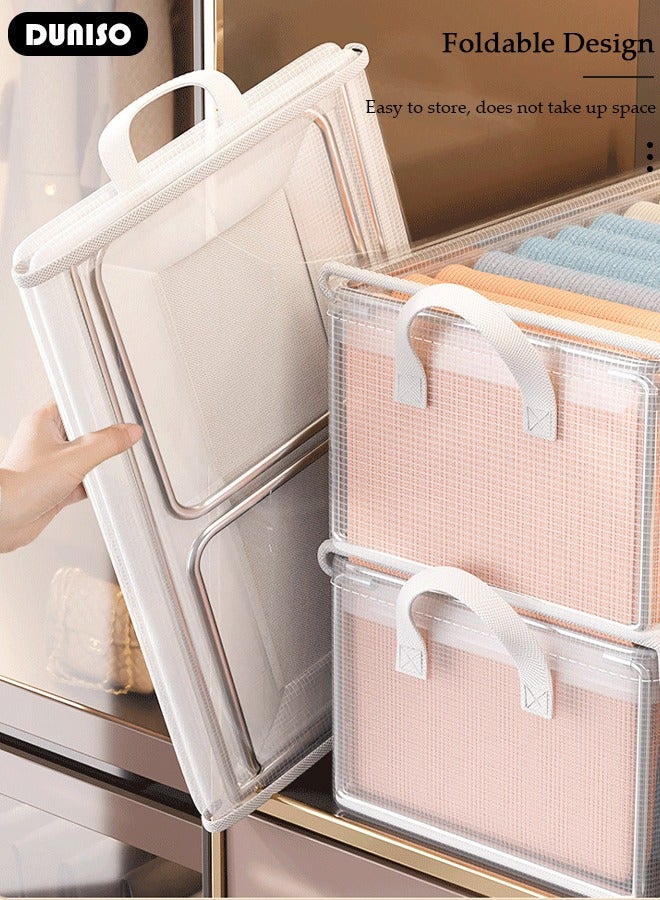 3PCS Clothes Storage Box, Stackable Wardrobe Clothes Organizer, Foldable Closet Storage Basket, Drawer Storage Organizer for Clothing, T-Shirt, Jeans, Sweaters, Toys & Books
