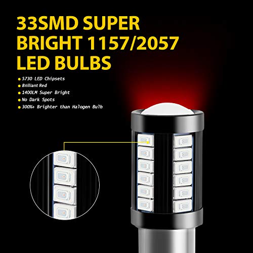 AUXLIGHT مصابيح LED بديلة فائقة السطوع منخفضة الطاقة AUXLIGHT 1157 2057 2357 7528 BAY15D بقوة 1400 لومن للفرامل والإيقاف والإشارة والوميض، أحمر لامع (عبوة من 2)  - Image 4