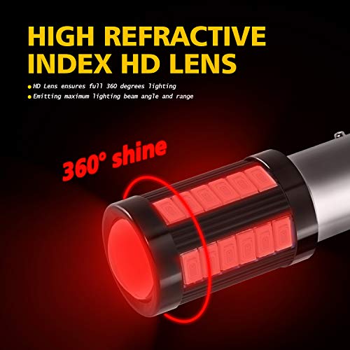 AUXLIGHT مصابيح LED بديلة فائقة السطوع منخفضة الطاقة AUXLIGHT 1157 2057 2357 7528 BAY15D بقوة 1400 لومن للفرامل والإيقاف والإشارة والوميض، أحمر لامع (عبوة من 2)  - Image 5