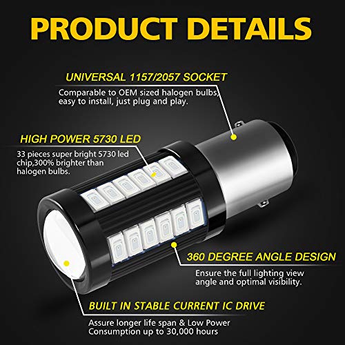 AUXLIGHT مصابيح LED بديلة فائقة السطوع منخفضة الطاقة AUXLIGHT 1157 2057 2357 7528 BAY15D بقوة 1400 لومن للفرامل والإيقاف والإشارة والوميض، أحمر لامع (عبوة من 2)  - Image 2