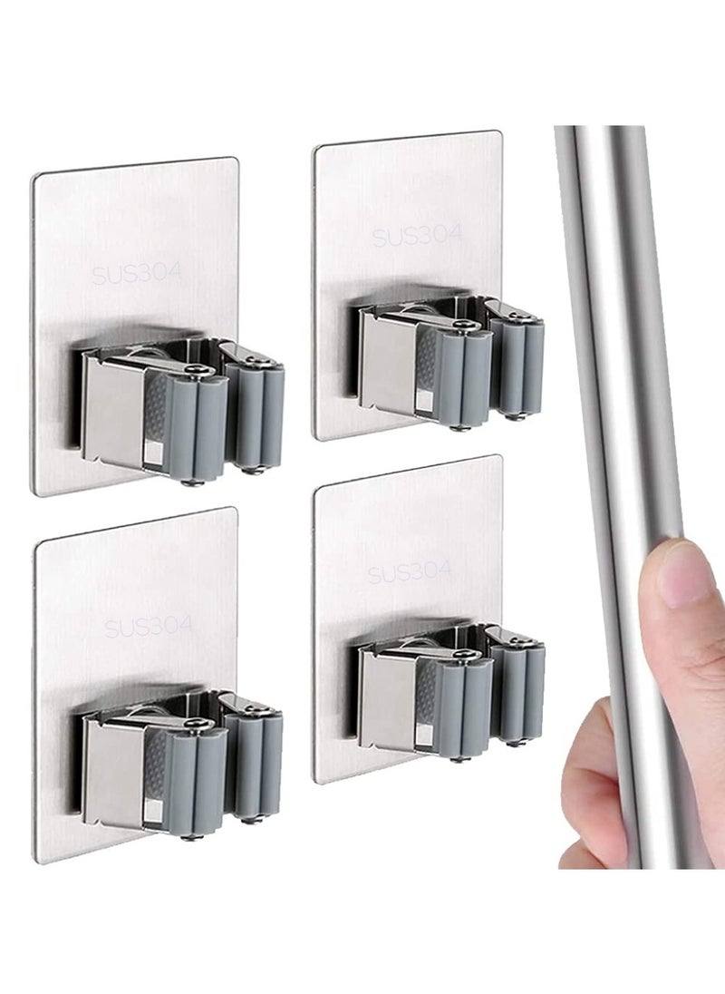 sokany 4 PCS Broom Holder Mop Holder, Broom and Mop Grippers, Self Adhesive and No Drilling Broom and Dustpan Hanger, Wall Mount Mops Rakes Holder for Home, Kitchen, Garden, Garage (Silver)  - Image 1