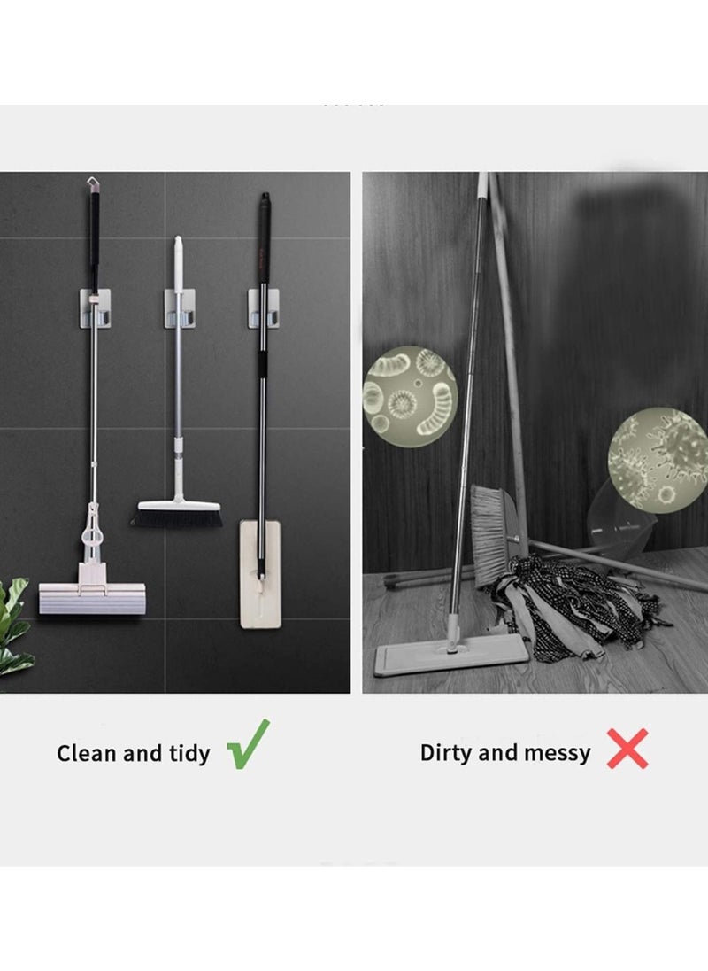 sokany 4 PCS Broom Holder Mop Holder, Broom and Mop Grippers, Self Adhesive and No Drilling Broom and Dustpan Hanger, Wall Mount Mops Rakes Holder for Home, Kitchen, Garden, Garage (Silver)  - Image 4