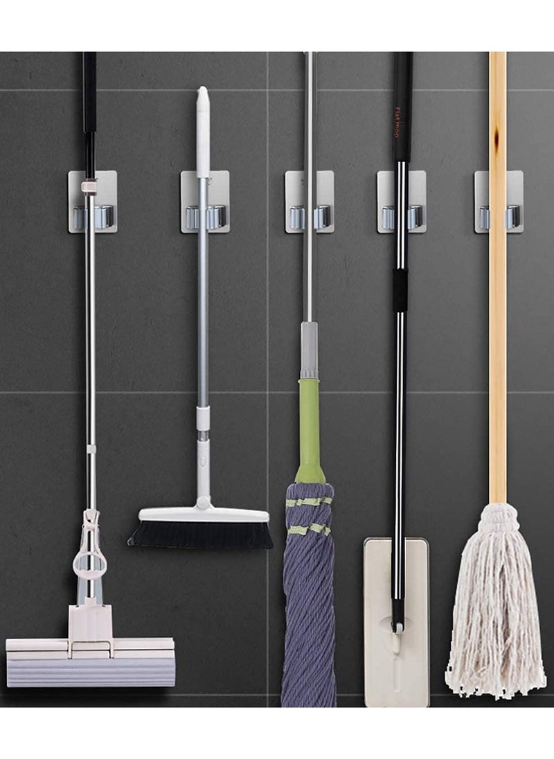 sokany 4 PCS Broom Holder Mop Holder, Broom and Mop Grippers, Self Adhesive and No Drilling Broom and Dustpan Hanger, Wall Mount Mops Rakes Holder for Home, Kitchen, Garden, Garage (Silver)  - Image 5
