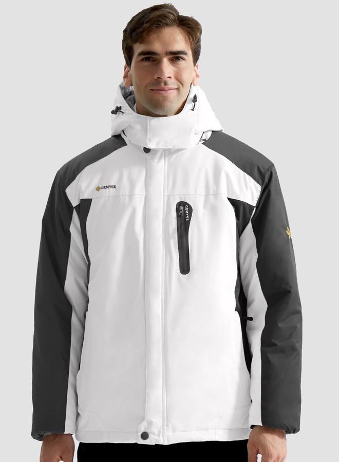GEMYSE Men's Mountain Waterproof Ski Snow Jacket Winter Windproof Rain Jacket (White and Grey,Large) - Image 2