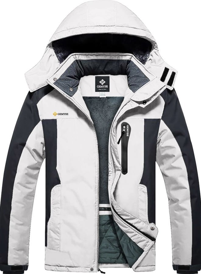 GEMYSE Men's Mountain Waterproof Ski Snow Jacket Winter Windproof Rain Jacket (White and Grey,Large) - Image 1