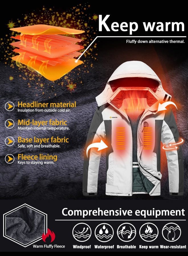 GEMYSE Men's Mountain Waterproof Ski Snow Jacket Winter Windproof Rain Jacket (White and Grey,Large) - Image 4