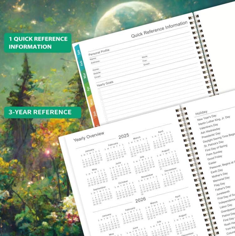 Pinchoco Planner 2025-2025 Planner, 9" x 11", Jul.2025 - Jun.2026, Weekly and Monthly with Colorful Tabs, Strong Twin-wire, Back Pocket - Dreaming Moon - Image 4
