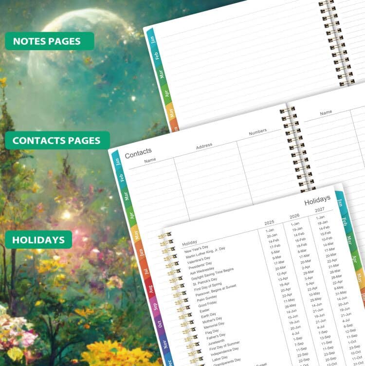 Pinchoco Planner 2025-2025 Planner, 9" x 11", Jul.2025 - Jun.2026, Weekly and Monthly with Colorful Tabs, Strong Twin-wire, Back Pocket - Dreaming Moon - Image 3