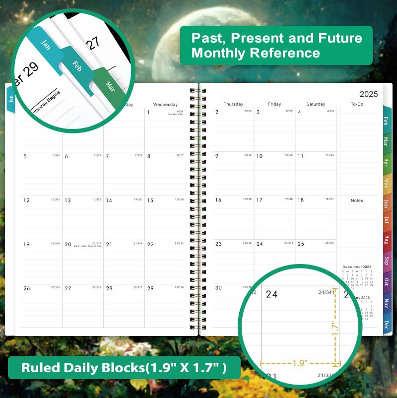 Pinchoco Planner 2025-2025 Planner, 9" x 11", Jul.2025 - Jun.2026, Weekly and Monthly with Colorful Tabs, Strong Twin-wire, Back Pocket - Dreaming Moon - Image 5