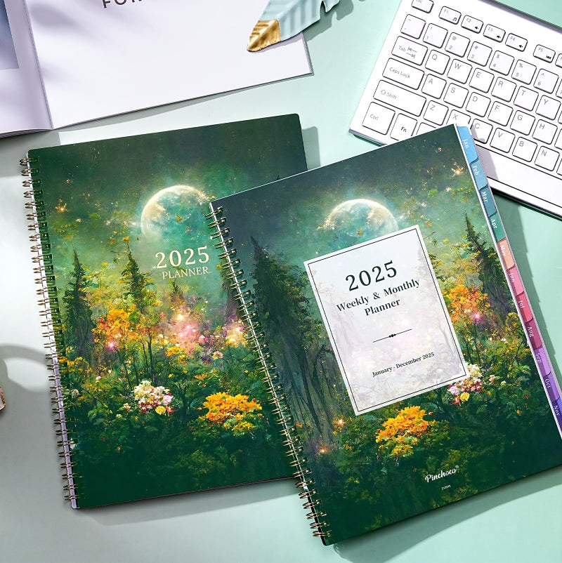 Pinchoco Planner 2025-2025 Planner, 9" x 11", Jul.2025 - Jun.2026, Weekly and Monthly with Colorful Tabs, Strong Twin-wire, Back Pocket - Dreaming Moon - Image 2