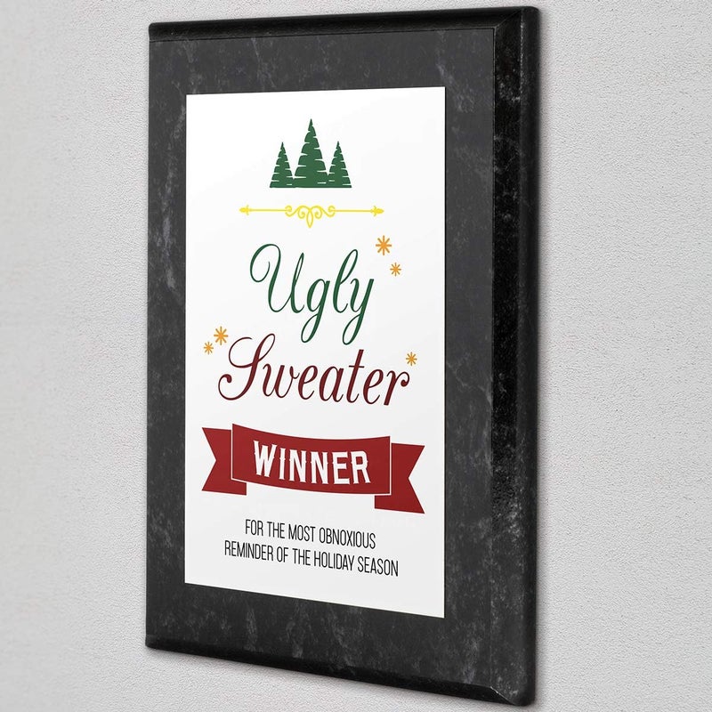 PlaqueMaker 5 x 7" Ugly Christmas Sweater Winner Award Plaque (Coated Marble Board) - Image 2