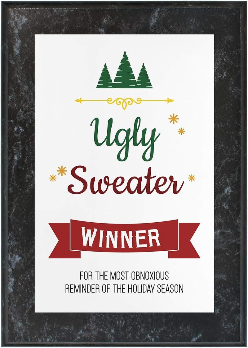 PlaqueMaker 5 x 7" Ugly Christmas Sweater Winner Award Plaque (Coated Marble Board) - Image 5
