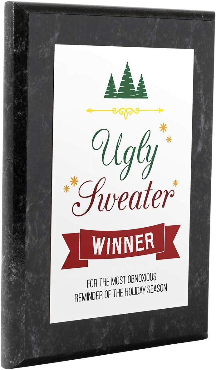 PlaqueMaker 5 x 7" Ugly Christmas Sweater Winner Award Plaque (Coated Marble Board) - Image 1