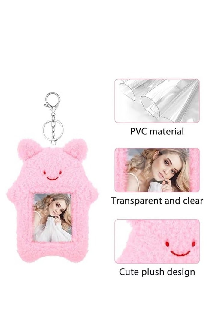 حامل بطاقات الصور من كيبوب، سلسلة مفاتيح، قطيفة كرتونية، 6.3 × 5.12 بوصة، حامل بطاقات صور على شكل أرنب وقط لطيف، جراب حماية لبطاقة الهوية، وردي، أبيض - Image 4