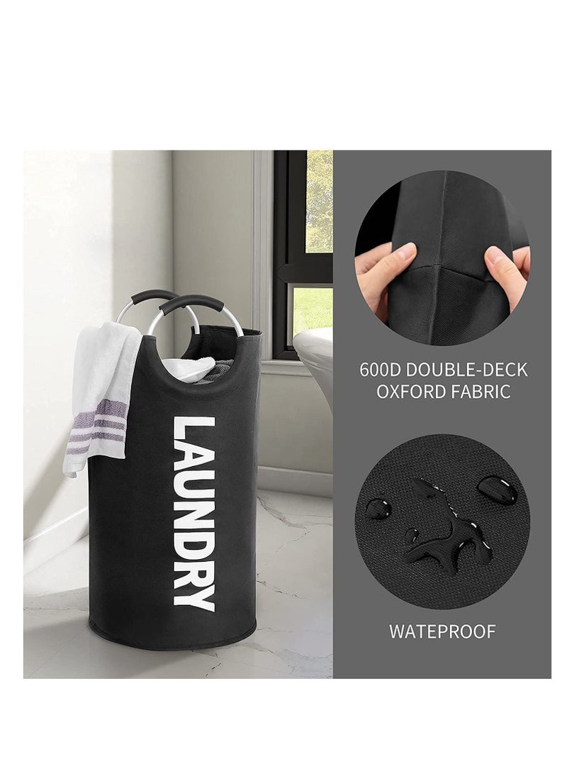 Y&D 82L Large Laundry Basket,Collapsible Fabric,Foldable Hamper, Bag Handles Waterproof Portable Washing Bin Folding Clothes Travel Bathroom College (Black) - Image 3