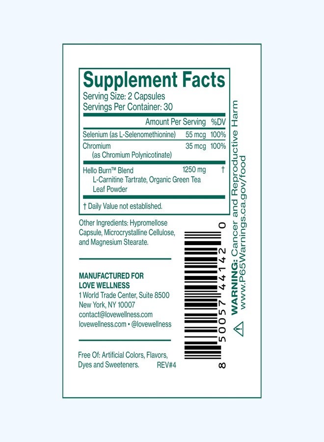 Love Wellness Hello Burn Balance | Selenium, Green Tea, Chromium | 60 Count - Image 5