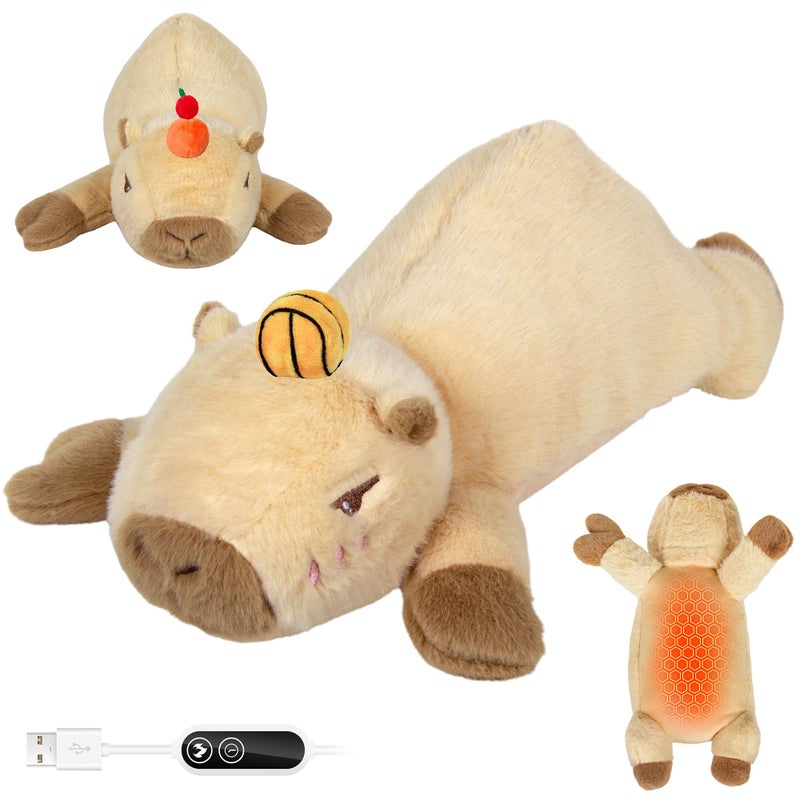 HOTHUGZ Capybara Heating Pad for Period Cramps,Menstrual Pain Relief,Cute Stuffed Animal Electric Heating Pad Plush,USB Powered Heated Plush Toy,Portable Warm Cushion Gift for Women Teen Girls Christmas,Brown - Image 1