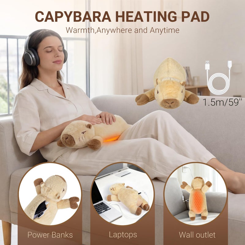 HOTHUGZ Capybara Heating Pad for Period Cramps,Menstrual Pain Relief,Cute Stuffed Animal Electric Heating Pad Plush,USB Powered Heated Plush Toy,Portable Warm Cushion Gift for Women Teen Girls Christmas,Brown - Image 5