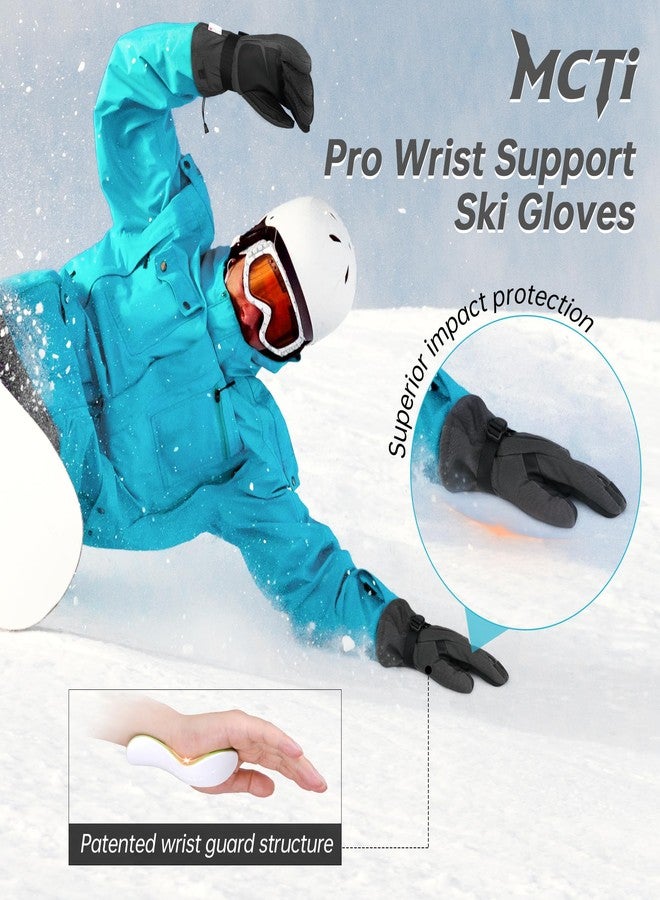 MCTi Pro Wrist Support Ski Gloves for Men, Winter Snowboard Gloves with Wrist Guard, Waterproof, 3M Thinsulate Warm, High Abrasion Resistance Grey-M - Image 2