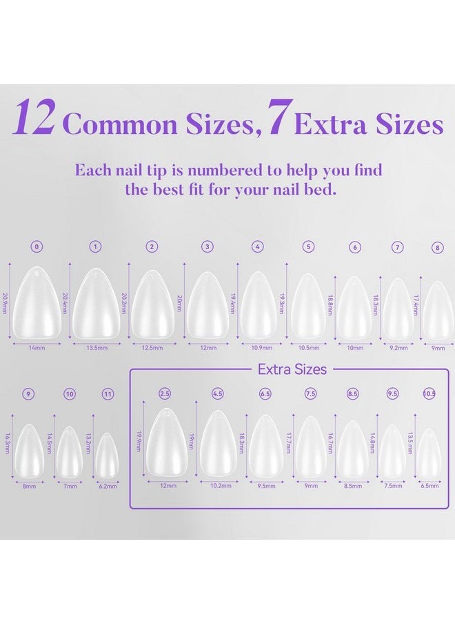 Jofay Fashion - Nail Tips 504Pcs, Jofay Fashion Pre-Shaped & Etched Acrylic Fake Nails Full Cover Almond Clear Gel Nail Tips Full Matte False Nails Press On Nails For Nail Extensions Diy Salon 19 Sizes - Image 1
