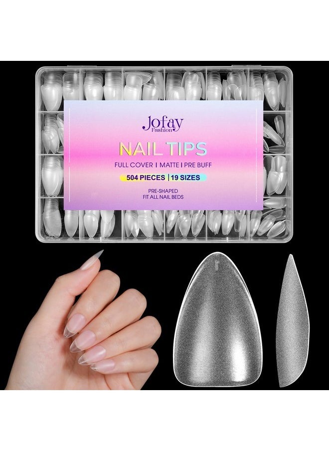 Jofay Fashion - Nail Tips 504Pcs, Jofay Fashion Pre-Shaped & Etched Acrylic Fake Nails Full Cover Almond Clear Gel Nail Tips Full Matte False Nails Press On Nails For Nail Extensions Diy Salon 19 Sizes - Image 1