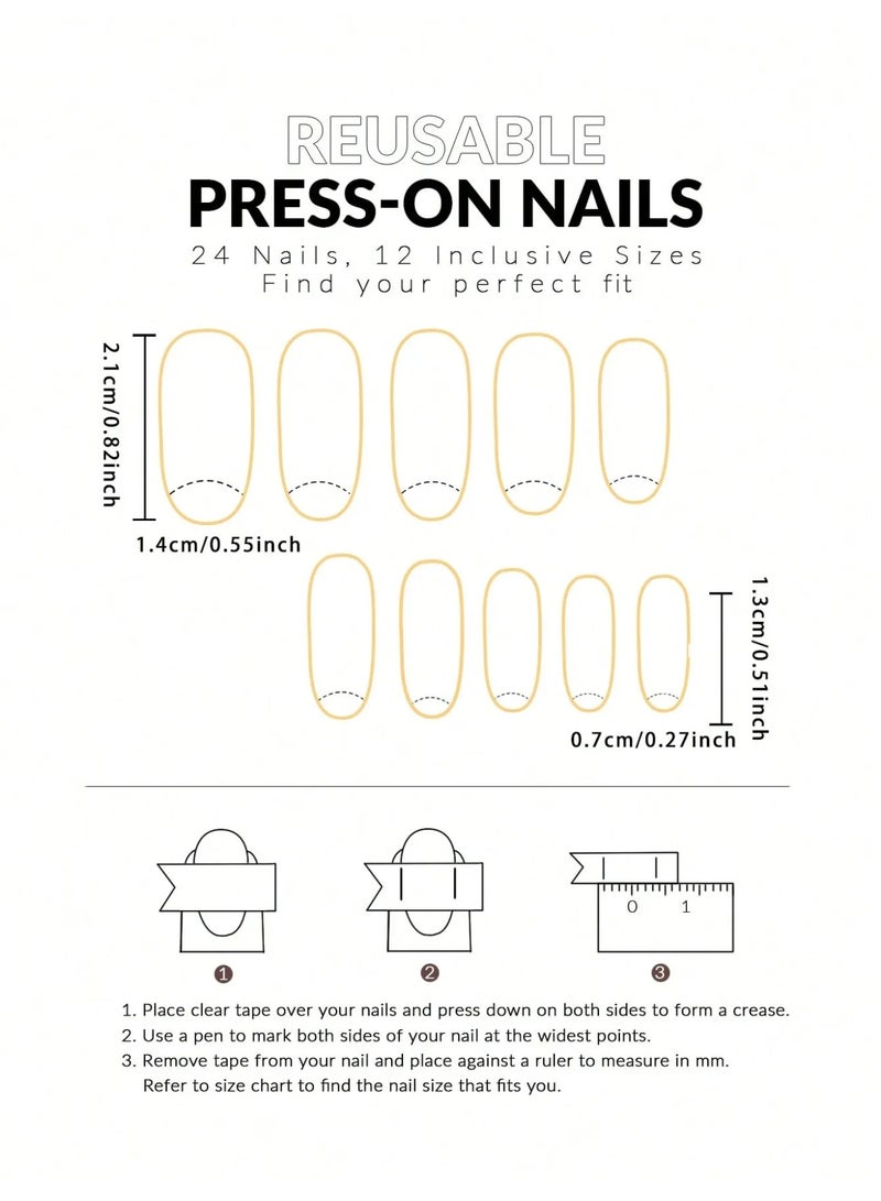 Almond-shaped fake nails set – the box includes 24 nails, a nail file, and glue. - Image 4