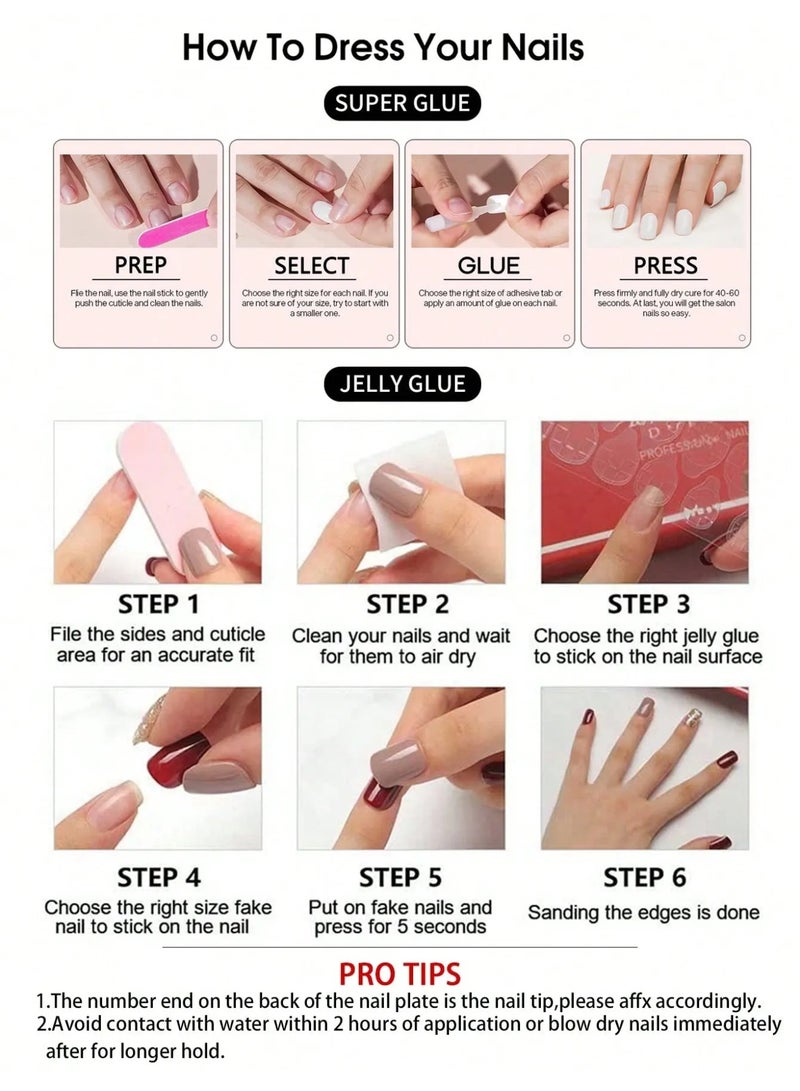 Almond-shaped fake nails set – the box includes 24 nails, a nail file, and glue. - Image 5
