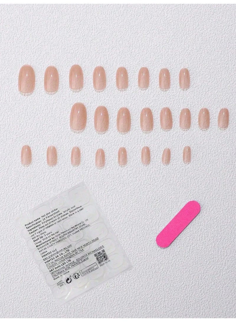 Almond-shaped fake nails set – the box includes 24 nails, a nail file, and glue. - Image 3