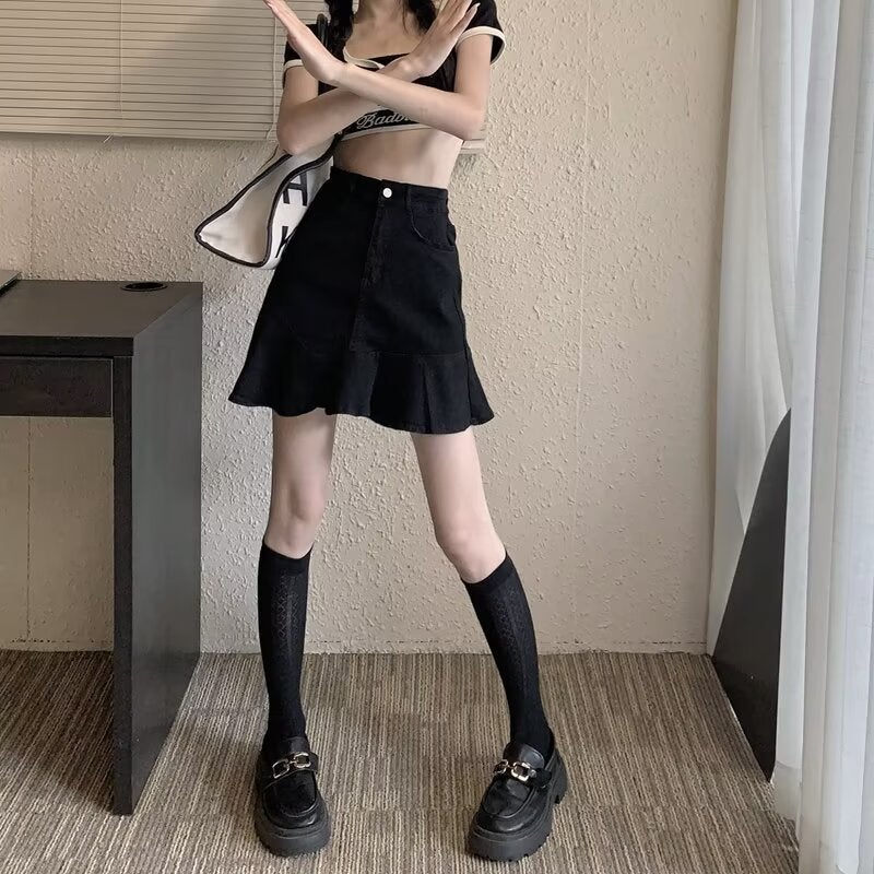 Niche Skirt High Waist Sweet And Spicy Denim Skirt Women'S Clothing Small Size Slim A- Line Hip Skirt Ruffled Skirt - Image 5