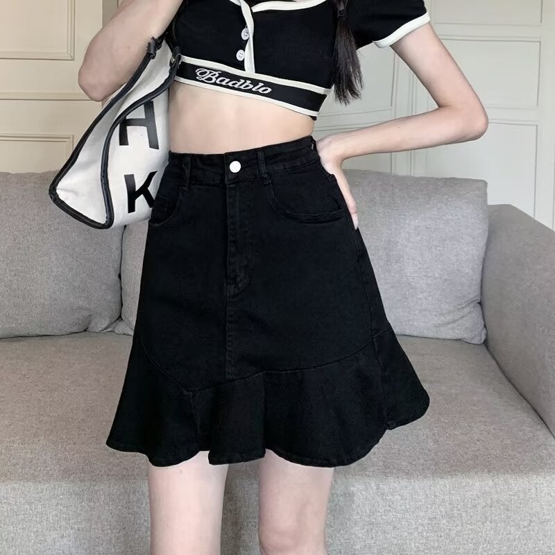 Niche Skirt High Waist Sweet And Spicy Denim Skirt Women'S Clothing Small Size Slim A- Line Hip Skirt Ruffled Skirt - Image 3