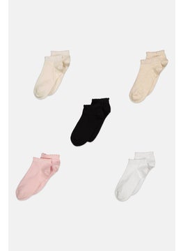 Women 5 Pairs Basic Ankle Socks, Black Combo