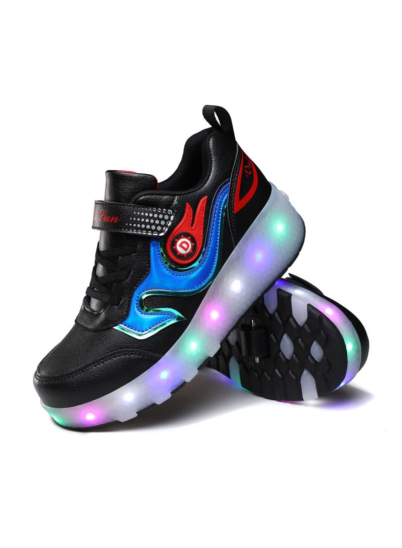 Loquat LED Light Up Roller Skates Wheel Shoes for Kids Black - Image 2