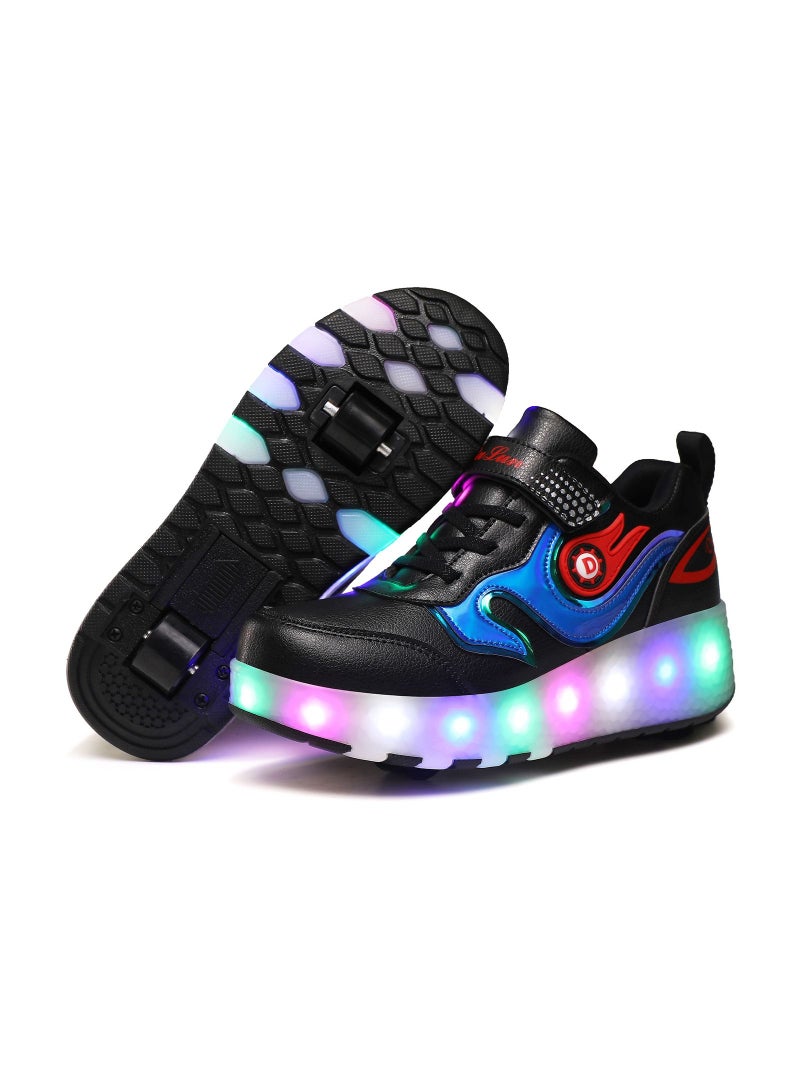 Loquat LED Light Up Roller Skates Wheel Shoes for Kids Black - Image 3