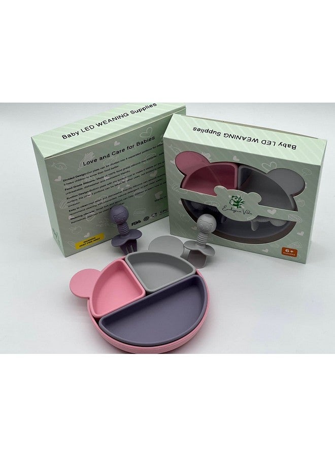 MIX COLOR SILICON BABY FEEDING SET, BABY EATING SUPPLIES, BABY LED WEANING SUPPLIES (Pink Grey Purple) - Image 2