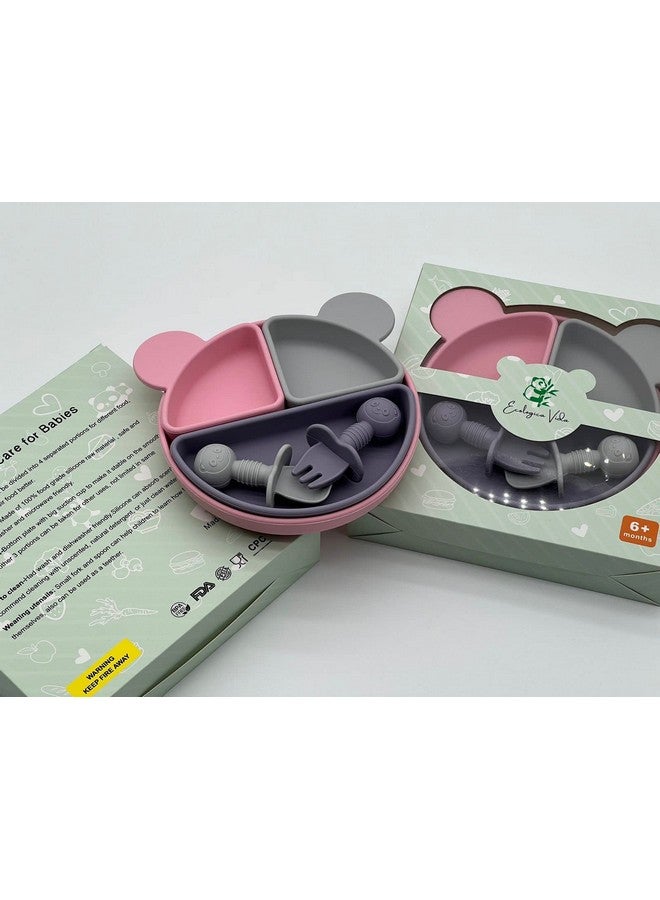 MIX COLOR SILICON BABY FEEDING SET, BABY EATING SUPPLIES, BABY LED WEANING SUPPLIES (Pink Grey Purple) - Image 3