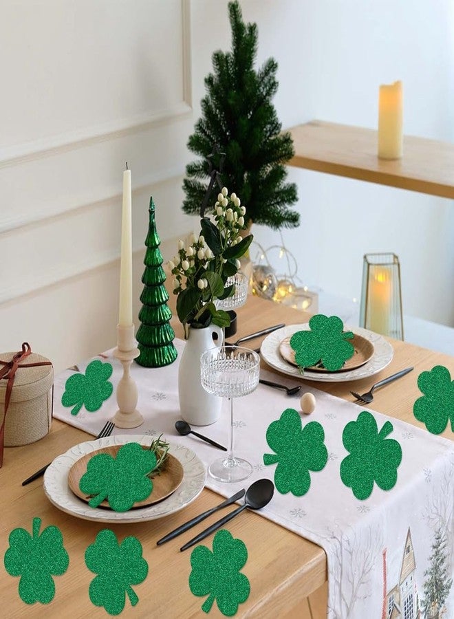 AUOCATTAIL 12 PCS St. Patrick's Day Coaster Glitter Green Shamrock Drink Coasters Absorbent Lucky Clover Tea Cup Mats Coffee Coasters for Mugs Cups Irish Party Home Office Table Decoration Tablewares Supplies - Image 3