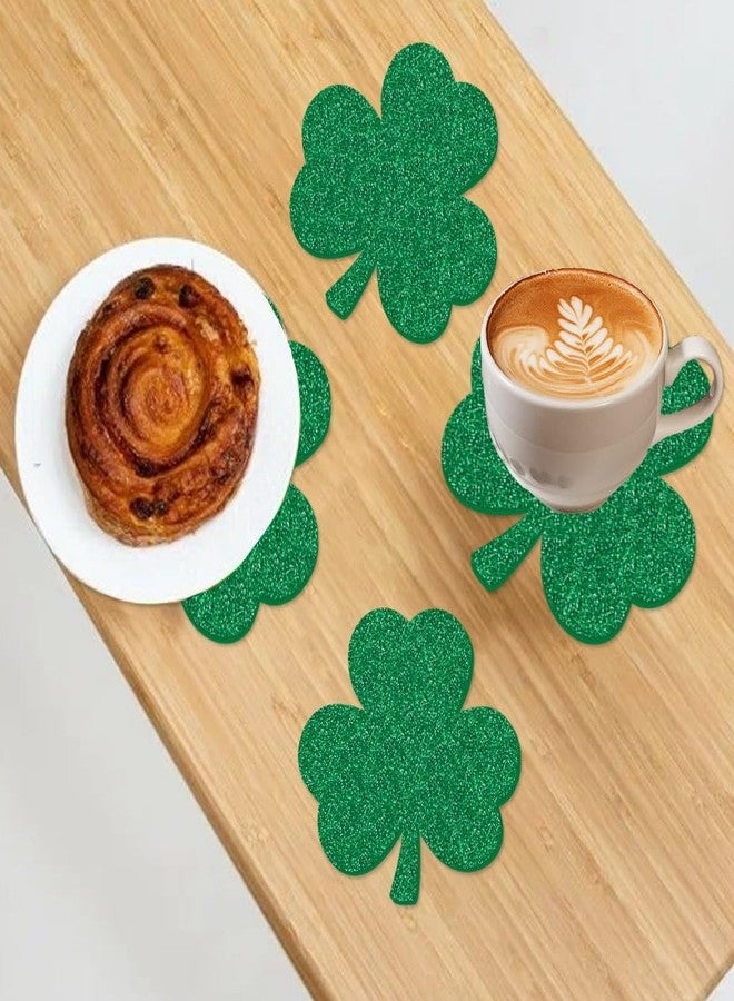 AUOCATTAIL 12 PCS St. Patrick's Day Coaster Glitter Green Shamrock Drink Coasters Absorbent Lucky Clover Tea Cup Mats Coffee Coasters for Mugs Cups Irish Party Home Office Table Decoration Tablewares Supplies - Image 5