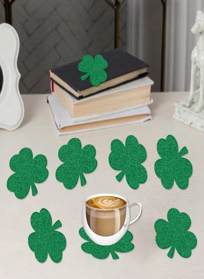 AUOCATTAIL 12 PCS St. Patrick's Day Coaster Glitter Green Shamrock Drink Coasters Absorbent Lucky Clover Tea Cup Mats Coffee Coasters for Mugs Cups Irish Party Home Office Table Decoration Tablewares Supplies - Image 4