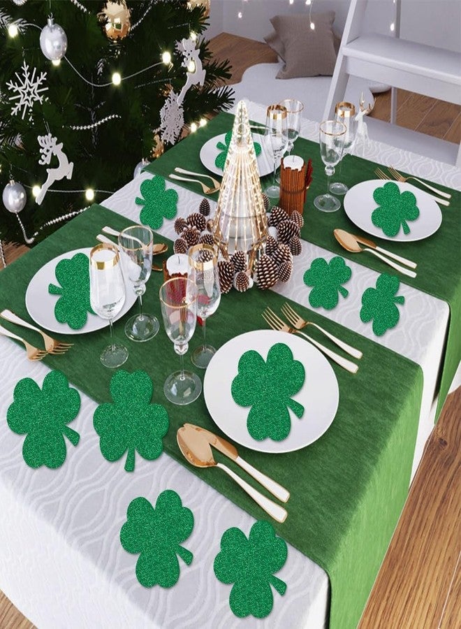 AUOCATTAIL 12 PCS St. Patrick's Day Coaster Glitter Green Shamrock Drink Coasters Absorbent Lucky Clover Tea Cup Mats Coffee Coasters for Mugs Cups Irish Party Home Office Table Decoration Tablewares Supplies - Image 2