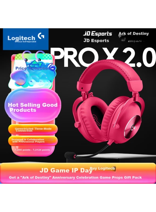 G Logitech Pro X2 Lightspeed Wireless Bluetooth Tri-mode Gaming Headset, 7.1 Surround Sound, Computer Over-ear Headphones, Gpw2 Fps Sound Positioning Headset With Microphone, Pink - Image 1