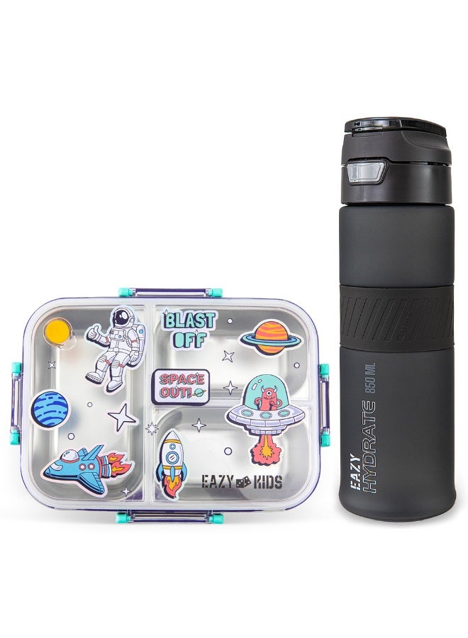 Eazy Kids Stainless Steel Bento Lunch Box w/ Tritan Water Bottle 850ml – Space Out