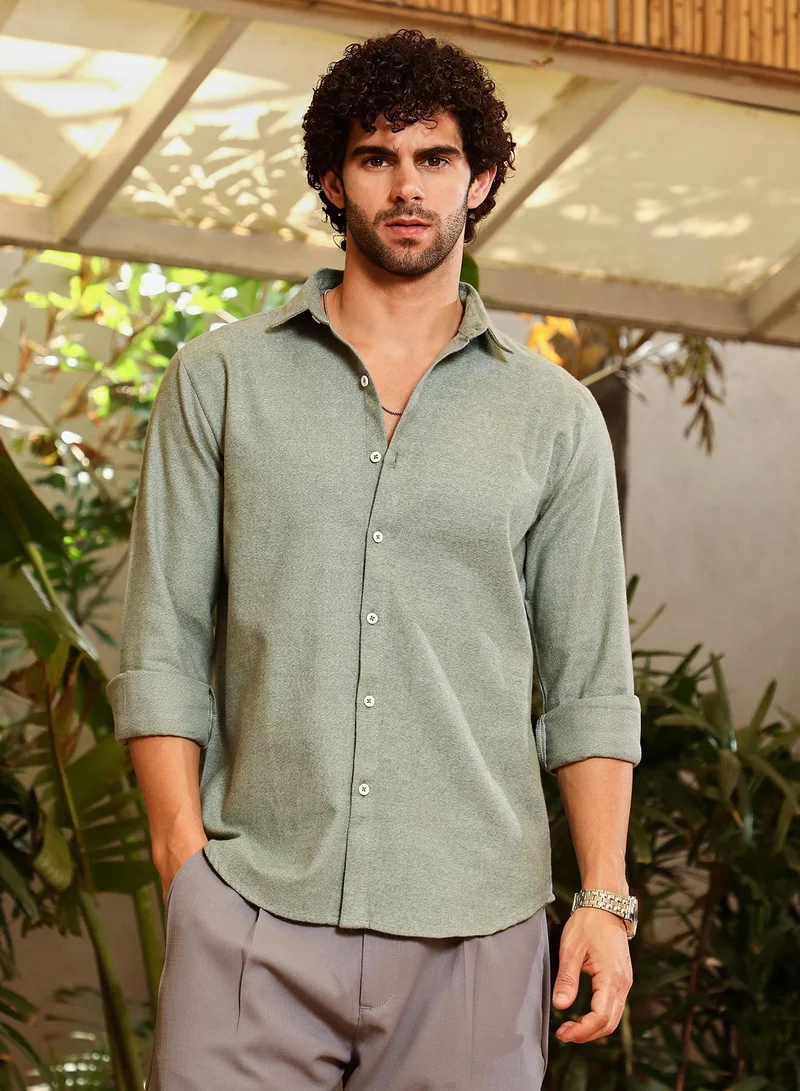 Campus Sutra Men's Olive Green Gauzy-Woven Shirt