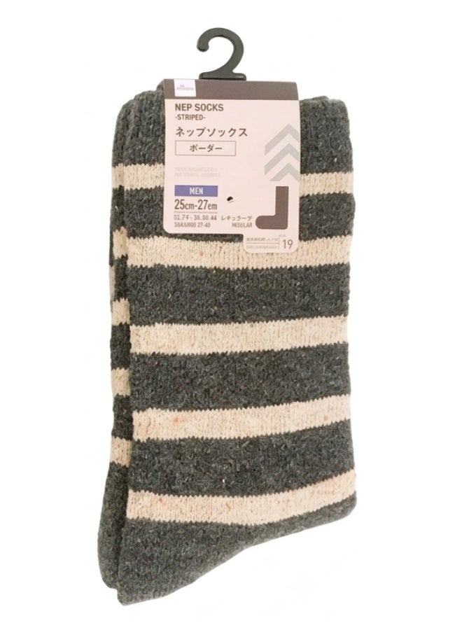 Men's Striped Nep Crew Socks, Dark Grey & Cream, 25-27cm