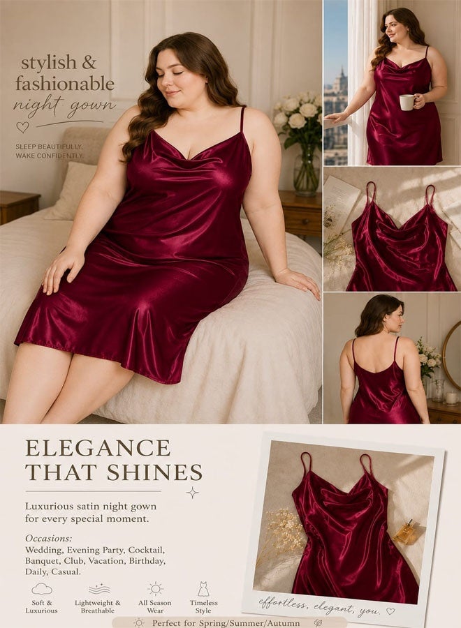 MARGOUN XXXL Silk Nightgown for Spring and Summer Pajamas with Suspenders Simple V-Neck Pajamas Women Pajama Nightgown Silk Plus Size Sleepwear Night Dress Red /XXXL(bust 122cm-128cm/waist 108cm-114cm) - Image 3