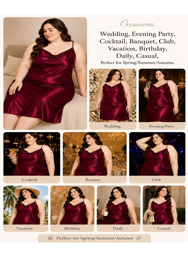 MARGOUN XXXL Silk Nightgown for Spring and Summer Pajamas with Suspenders Simple V-Neck Pajamas Women Pajama Nightgown Silk Plus Size Sleepwear Night Dress Red /XXXL(bust 122cm-128cm/waist 108cm-114cm) - Image 4