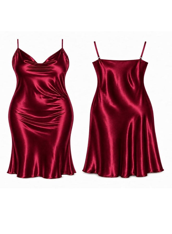 MARGOUN XXXL Silk Nightgown for Spring and Summer Pajamas with Suspenders Simple V-Neck Pajamas Women Pajama Nightgown Silk Plus Size Sleepwear Night Dress Red /XXXL(bust 122cm-128cm/waist 108cm-114cm) - Image 2